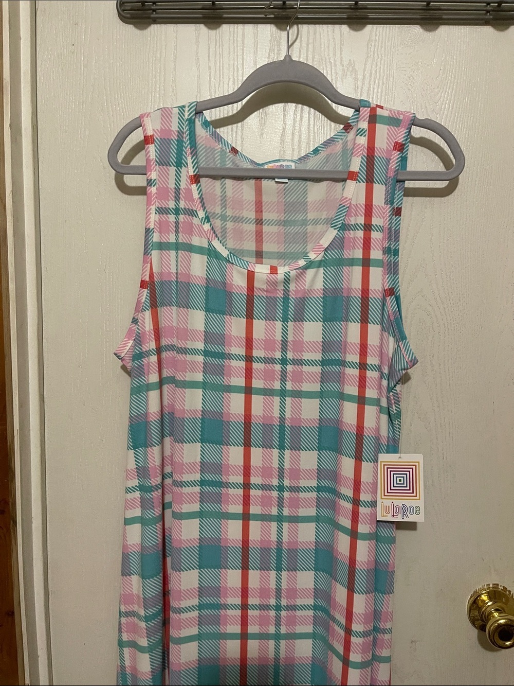 LuLaRoe Teal, Pink & White Plaid Tank Dress Dani 2XL BNWT.